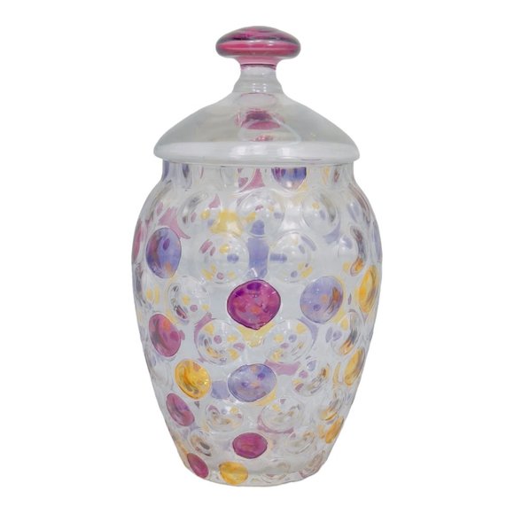 Bohemia Crystal Jar Coin Spot Design With Lid 9" - Picture 2 of 8